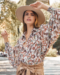 Yala Paisley Button Down Balloon Sleeve Blouse Oshnow