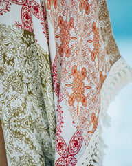 You, Me And The Sea Tassel Kimono - Rust Olive Oshnow