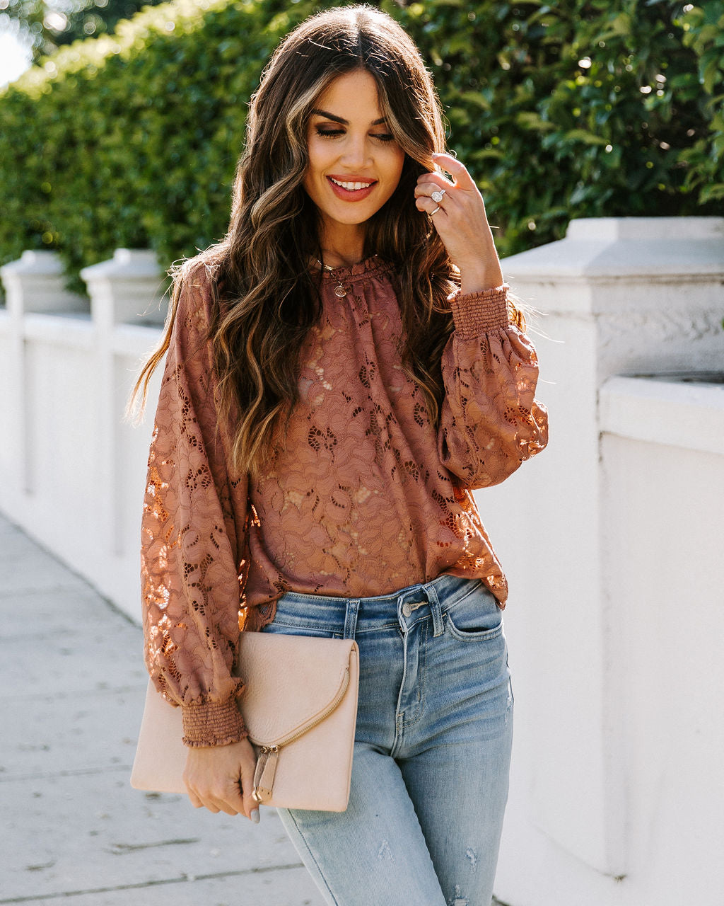 Your Smiling Face Lace Blouse - Mauve Oshnow