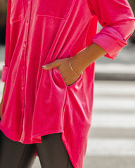 Zamora Pocketed Velvet Button Down Top - Fuchsia Oshnow