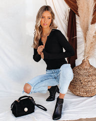 Zaria Collared Zip Up Knit Top - Black Oshnow