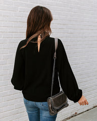 Zea Ruffle Mock Neck Blouse - Black Oshnow