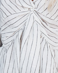 Zeke Linen Striped Balloon Sleeve Twist Top Oshnow