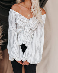 Zeke Linen Striped Balloon Sleeve Twist Top Oshnow