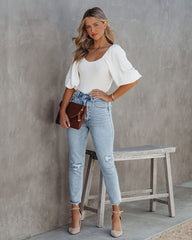 Zeno Puff Sleeve Knit Bodysuit - Ivory Oshnow