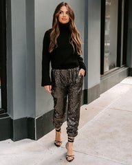 Ziah Pocketed Sequin Joggers - Black Oshnow