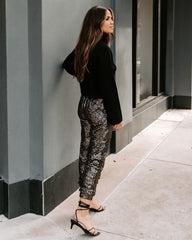 Ziah Pocketed Sequin Joggers - Black Oshnow