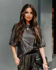 Ziah Sequin Puff Sleeve Blouse - Black Oshnow