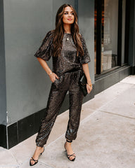 Ziah Sequin Puff Sleeve Blouse - Black Oshnow