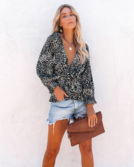 Zilla Floral Smocked Tie Blouse - Black Oshnow