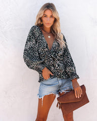 Zilla Floral Smocked Tie Blouse - Black Oshnow