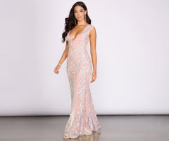 Zinnia Iridescent Sequin Deep V Dress Oshnow