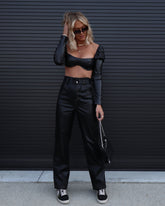 Zoe Faux Leather High Waisted Pocketed Pants - Black Oshnow