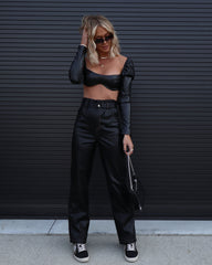 Zoe Faux Leather High Waisted Pocketed Pants - Black Oshnow