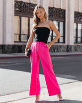 Zoey Pocketed Wide Leg Pants - Hot Pink Oshnow