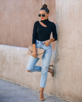 Zora Ribbed Cutout Turtleneck Knit Top Oshnow