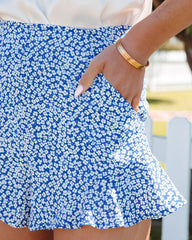 Zoya Pocketed High Rise Floral Ruffle Shorts - Blue Oshnow