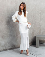 Brogan Sequin Slit Maxi Skirt - White