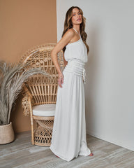 Coconut Waves Smocked Drawstring Wide Leg Pants - White