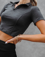 Court Rival Half Zip Crop Top - Black - SALE