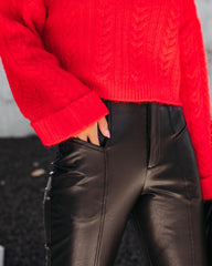 Earned It Pocketed Faux Leather Flare Pants - Black