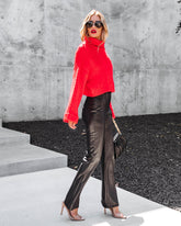 Earned It Pocketed Faux Leather Flare Pants - Black