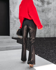 Earned It Pocketed Faux Leather Flare Pants - Black