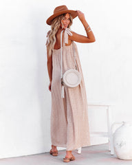 Elisia Pocketed Printed Tie Jumpsuit - Tan