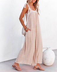Elisia Pocketed Printed Tie Jumpsuit - Tan