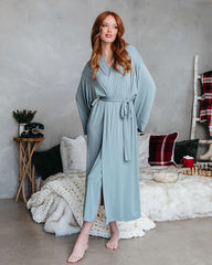 Festive Chill Kimono Robe - Grey Blue
