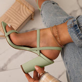 Elastic Straps Squared Toe Chunky Heels