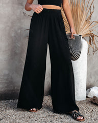 Lively Linen Blend Smocked Pants - Black