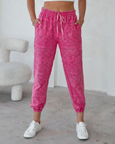 Lola Cotton Pocketed Eyelet Joggers - Hot Pink