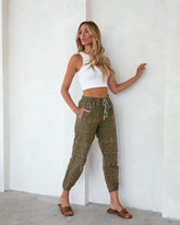 Lola Cotton Pocketed Eyelet Joggers - Olive
