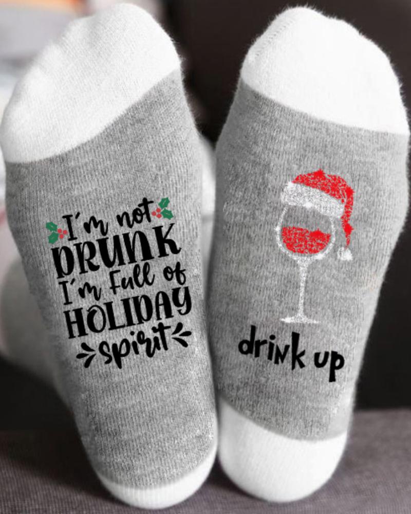 1Pair Christmas Wine Glass Letter Print Socks