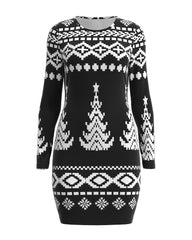 Christmas Fair Isle Pattern Print Long Sleeve Bodycon Dress