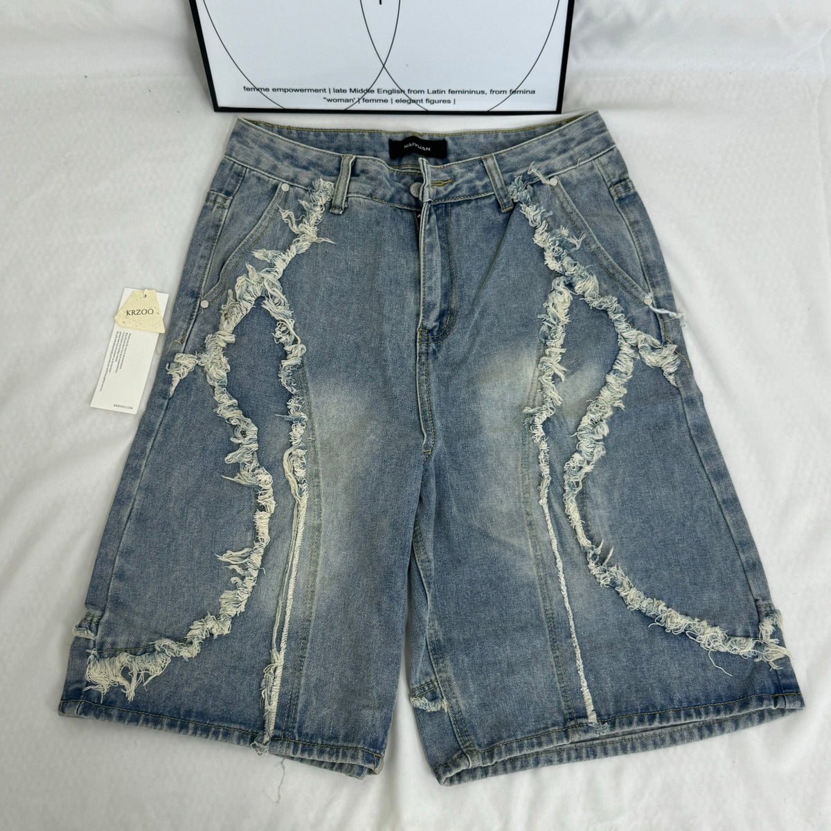 Vintage-Styled Cat Whisker Denim Shorts