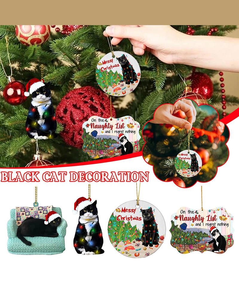 1pc Schwarze Katze Grafik Acryl Weihnachten Ornament Weihnachten Baum Hängende Dekoration