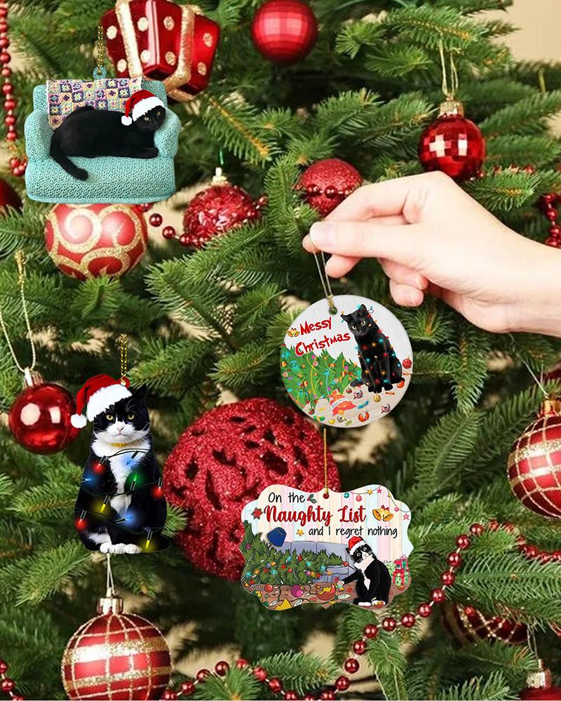 1pc Schwarze Katze Grafik Acryl Weihnachten Ornament Weihnachten Baum Hängende Dekoration