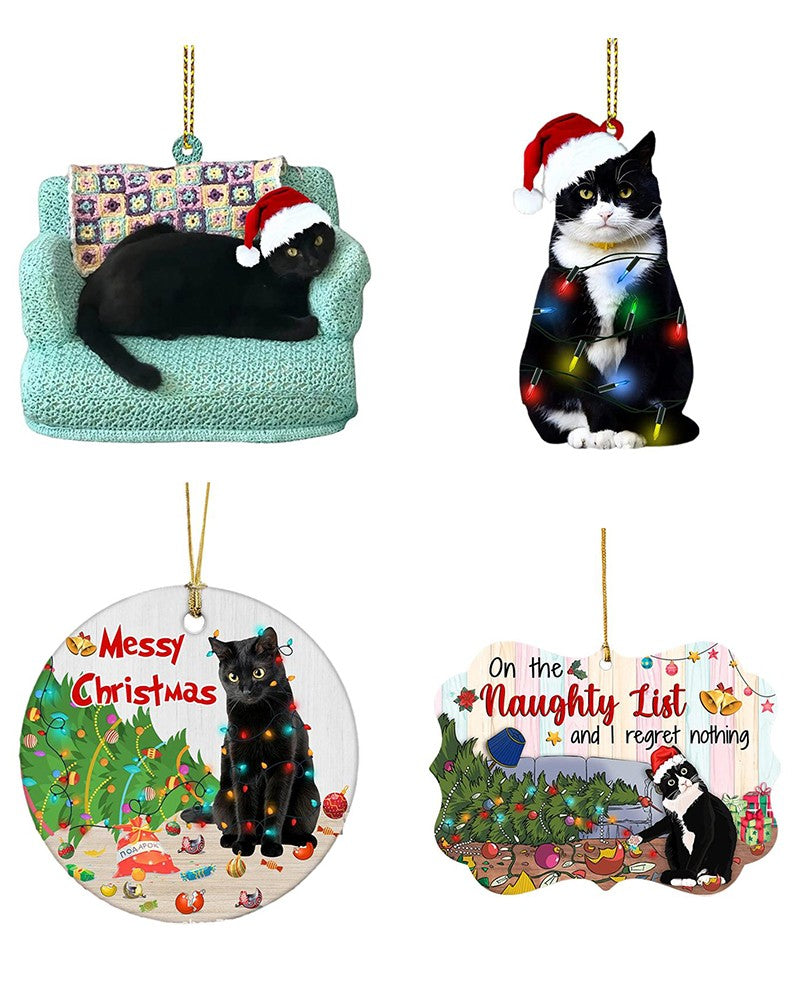 1pc Black Cat Graphic Acrylic Xmas Ornament Christmas Tree Hanging Decoration