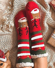 1Pair Christmas Elk Print Striped Fluffy Socks