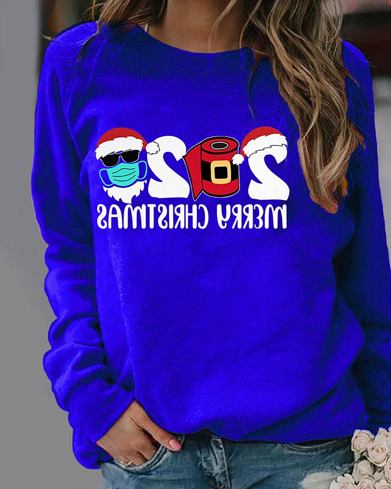 Christmas Letter Print Long Sleeve Top