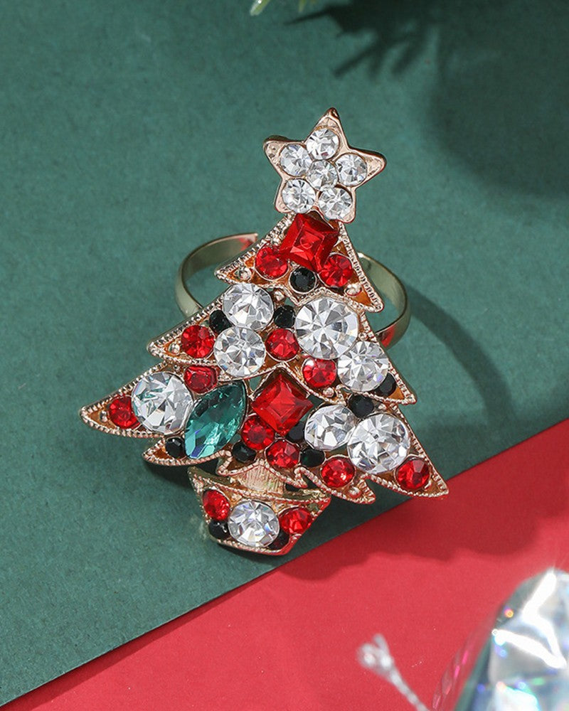 1pc Christmas Tree Shaped Rhinestone Ring