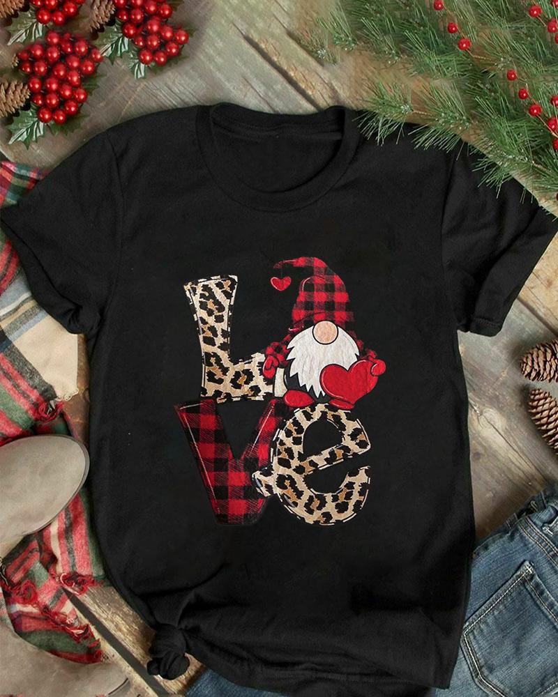 Christmas Letter Print Short Sleeve Casual T shirt