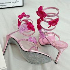 Square-Toe Crystal High Heels With Block Heels
