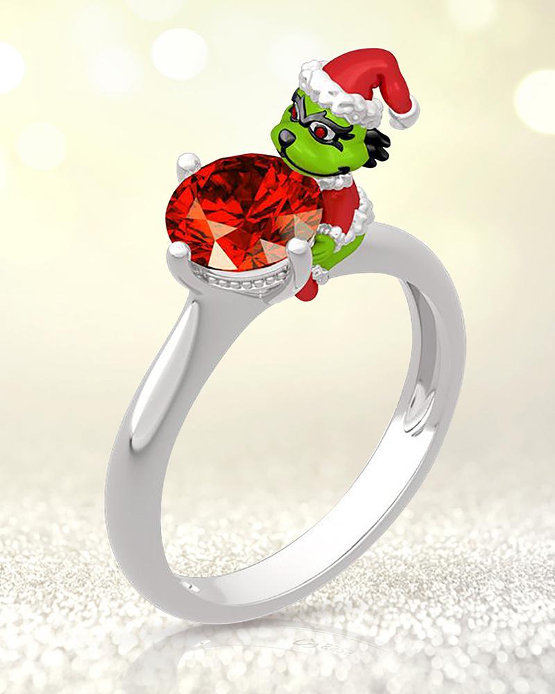 1pc Christmas Graphic Rhinestone Decor Ring