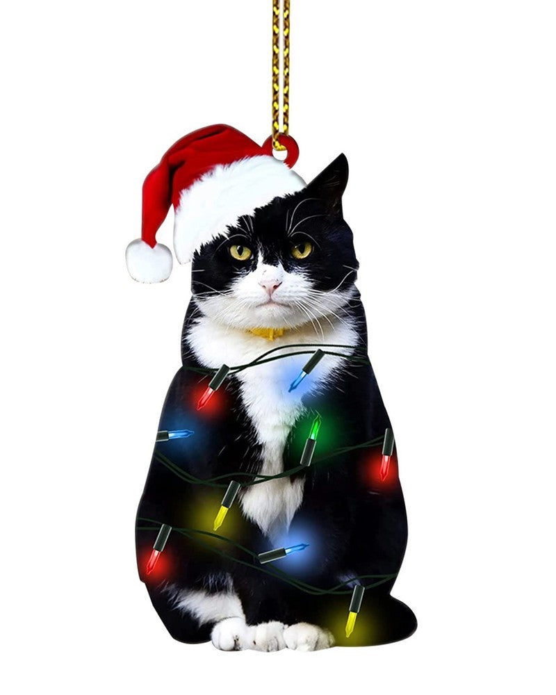 1pc Schwarze Katze Grafik Acryl Weihnachten Ornament Weihnachten Baum Hängende Dekoration