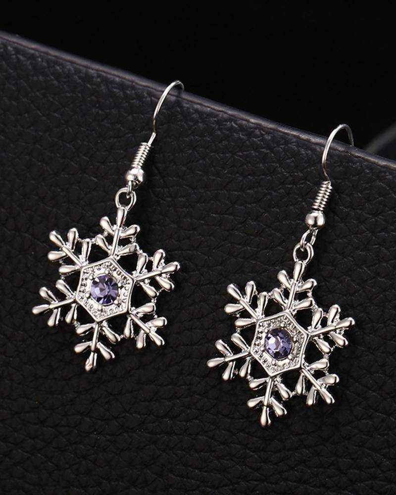 1Pair Christmas Snowflake Shaped Crystal Drop Earrings