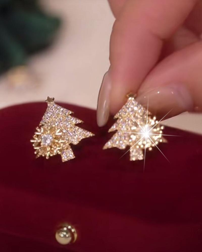 1Pair Rhinestone Christmas Tree Shaped Earrings