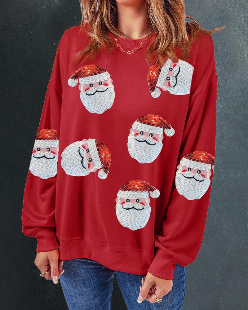 Sweatshirt mit kontrastierenden Pailletten und Weihnachtsmann-Muster